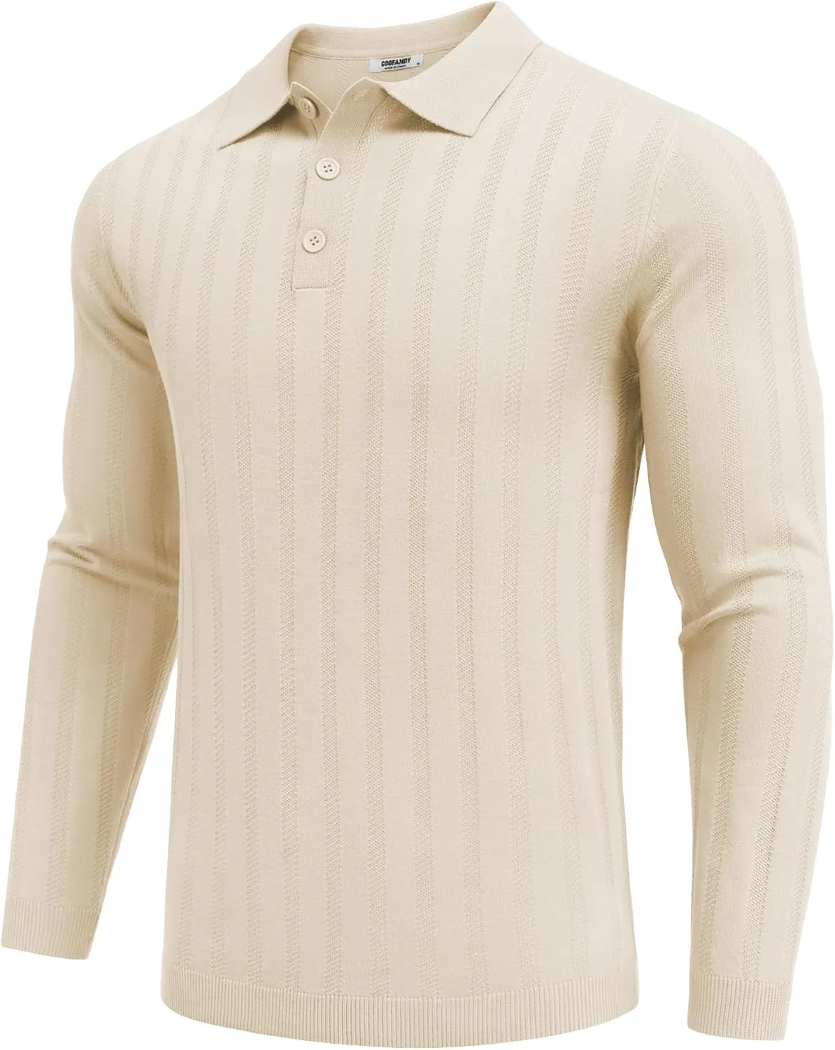 COOFANDY Men's Knit Polo Shirt Casual Long Sleeve Polo Sweater Dress Collar Polo Classic Golf Shirts