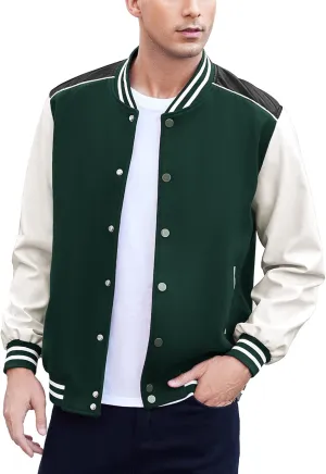 COOFANDY Mens Varsity Jacket Casual Leather Sleeve Baseball Letterman Bomber Jacket Coat
