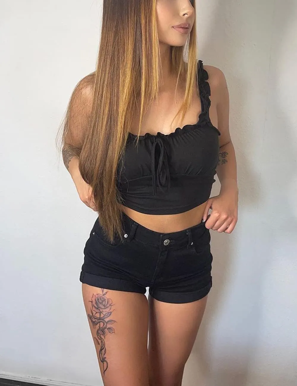 Cuihur Women's Summer High Waisted Denim Shorts Folded Hem Casual Short Jeans