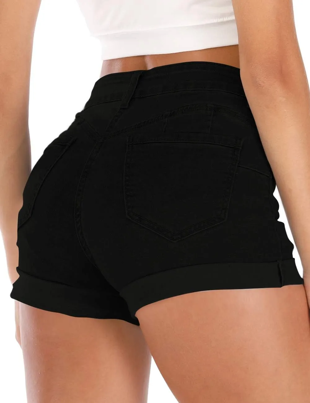 Cuihur Women's Summer High Waisted Denim Shorts Folded Hem Casual Short Jeans