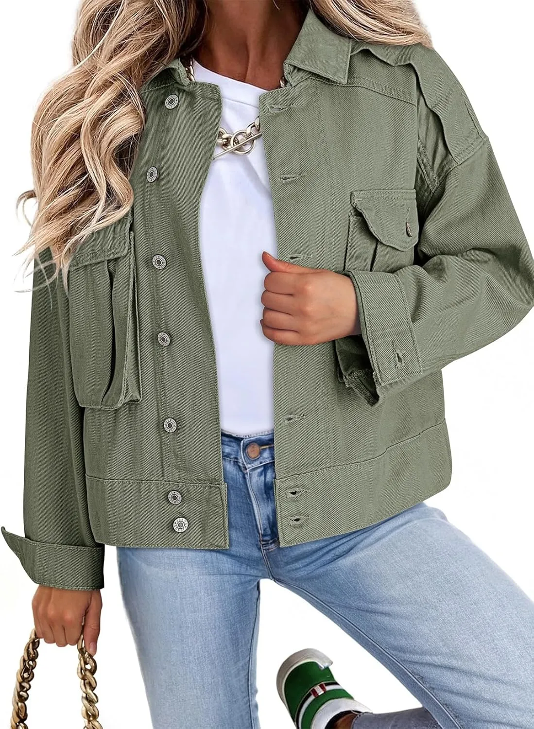 Dokotoo Women's Cargo Jean Jacket - Cropped Button Spring Fashion Coat for Women
