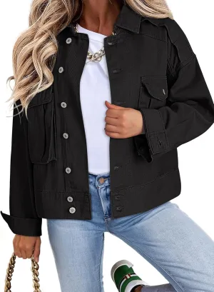 Dokotoo Women's Cargo Jean Jacket - Cropped Button Spring Fashion Coat for Women