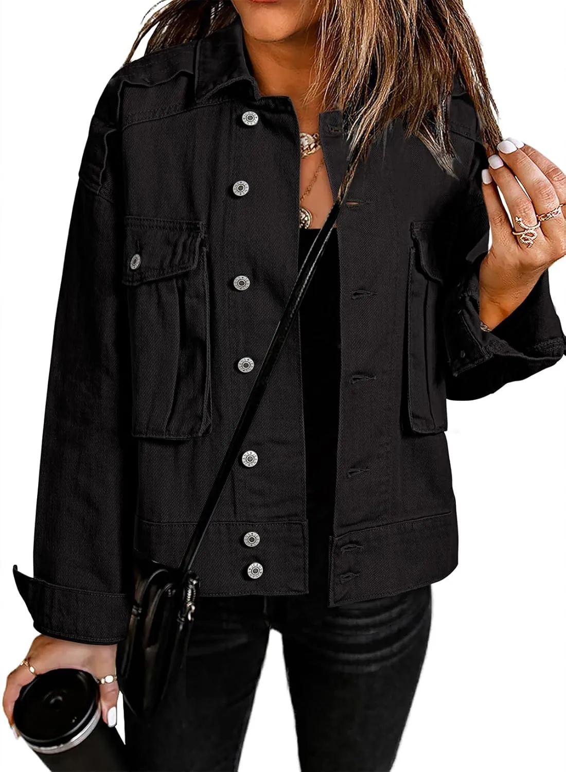 Dokotoo Women's Cargo Jean Jacket - Cropped Button Spring Fashion Coat for Women