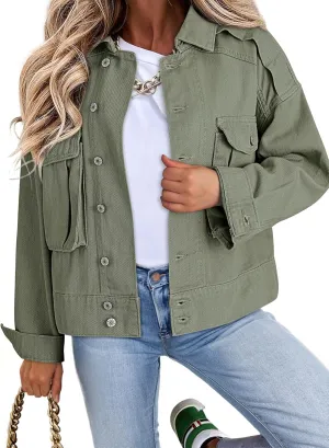 Dokotoo Women's Cargo Jean Jacket - Cropped Button Spring Fashion Coat for Women