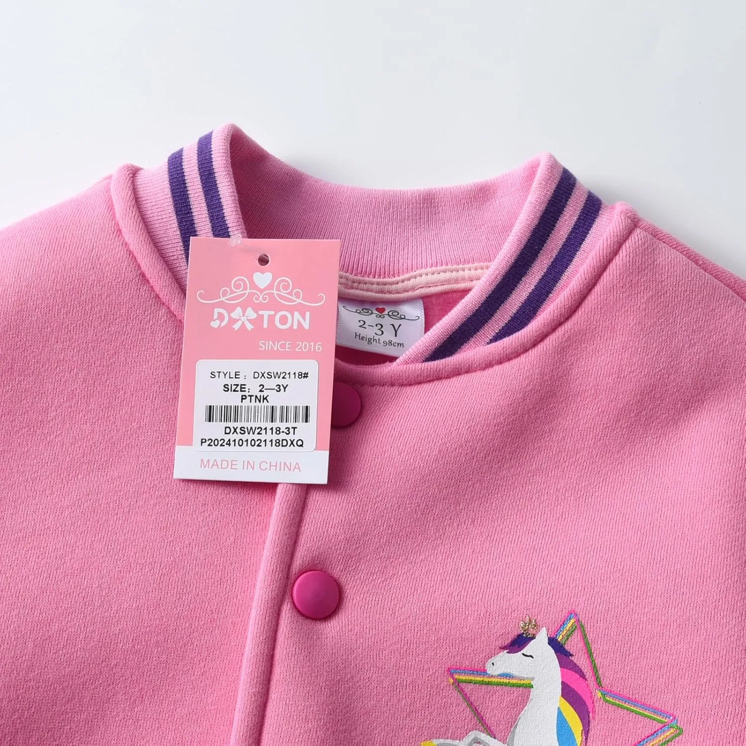 DXTON Girls Baseball Bomber Jacket Zip/Button Sweatshirt Fall Winter Outwear Coat for Kids Toddler 3-12 Years