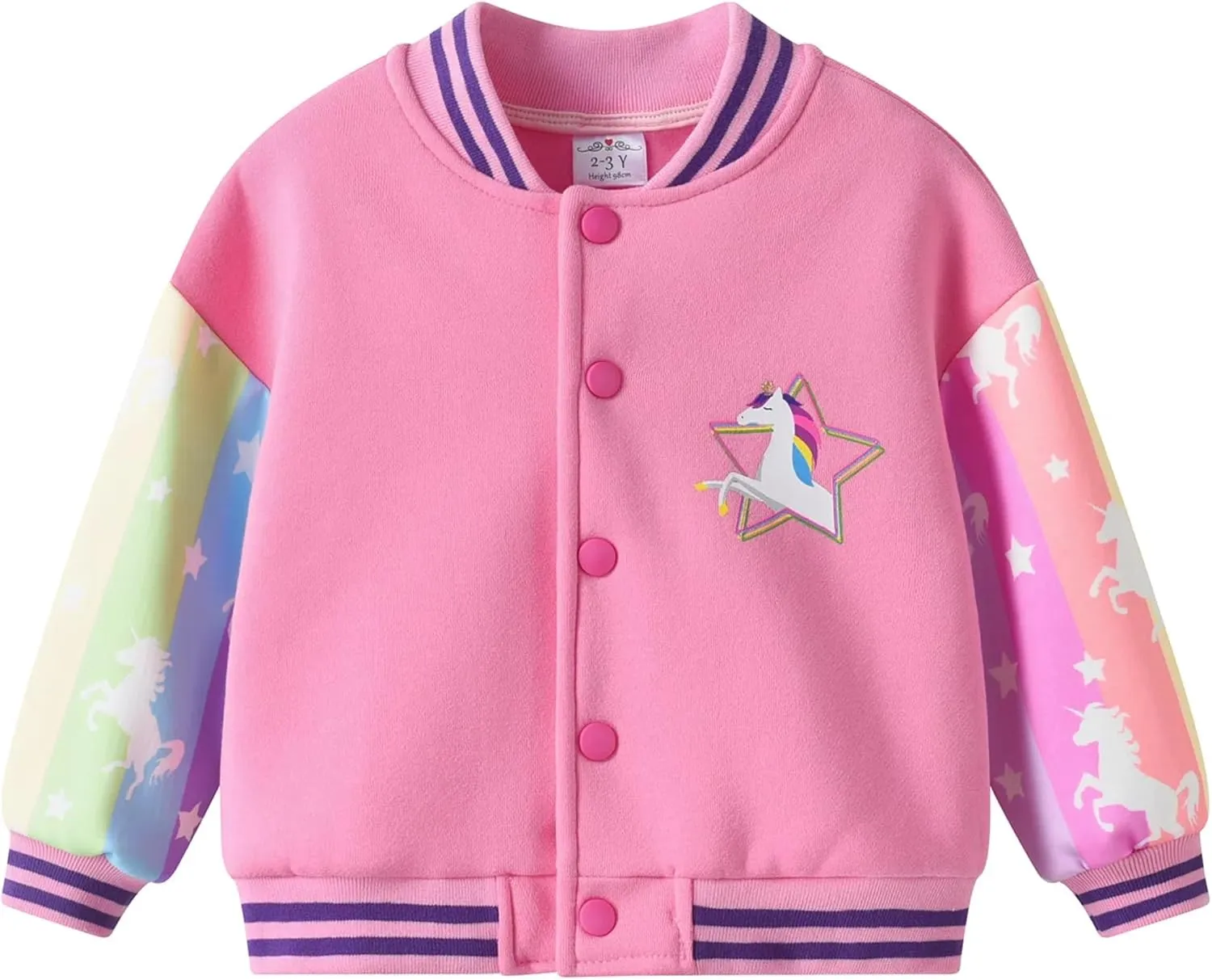 DXTON Girls Baseball Bomber Jacket Zip/Button Sweatshirt Fall Winter Outwear Coat for Kids Toddler 3-12 Years