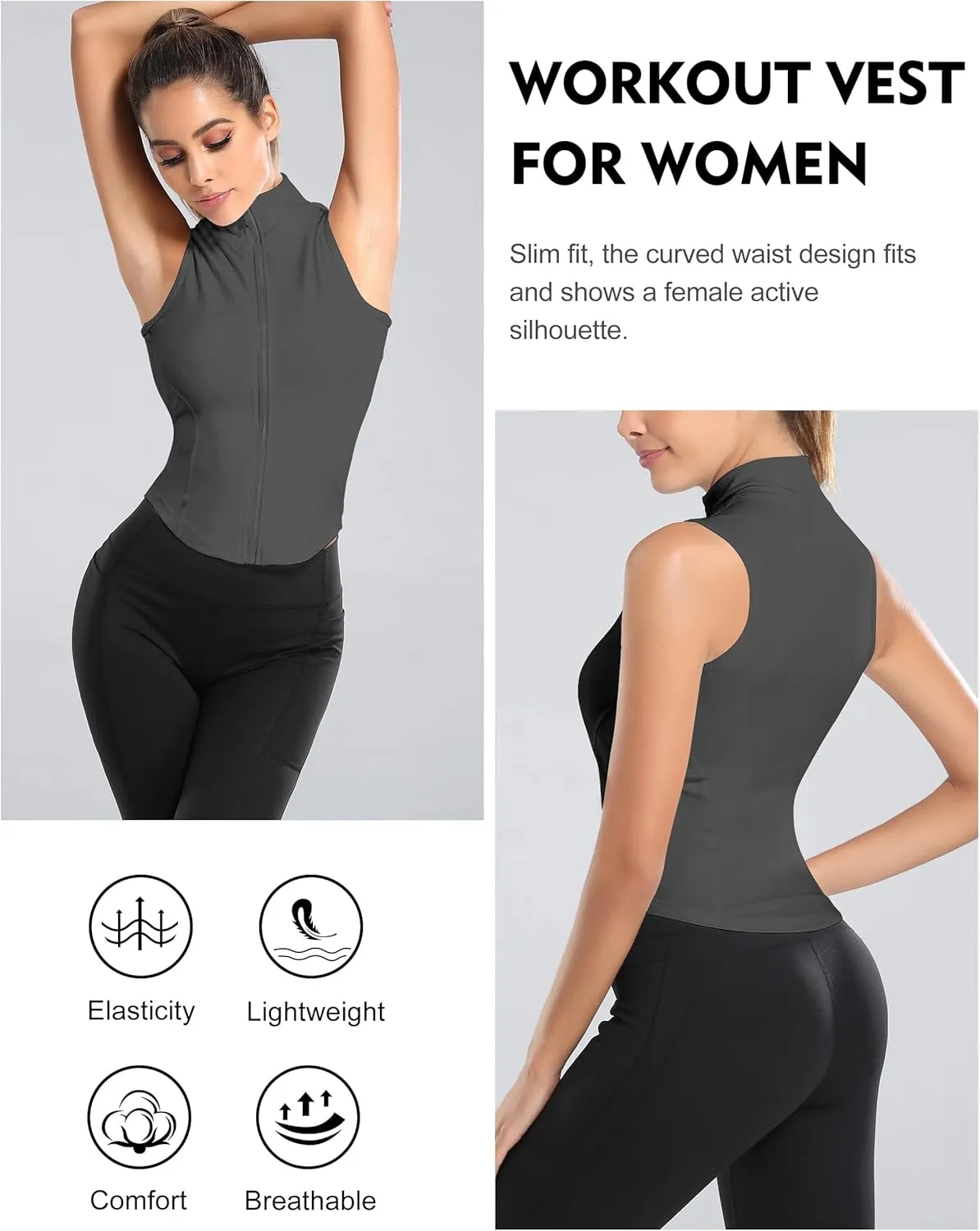 Flygo Women's Full Zip Sleeveless Workout Yoga Active Jacket Vest Golf Shirts