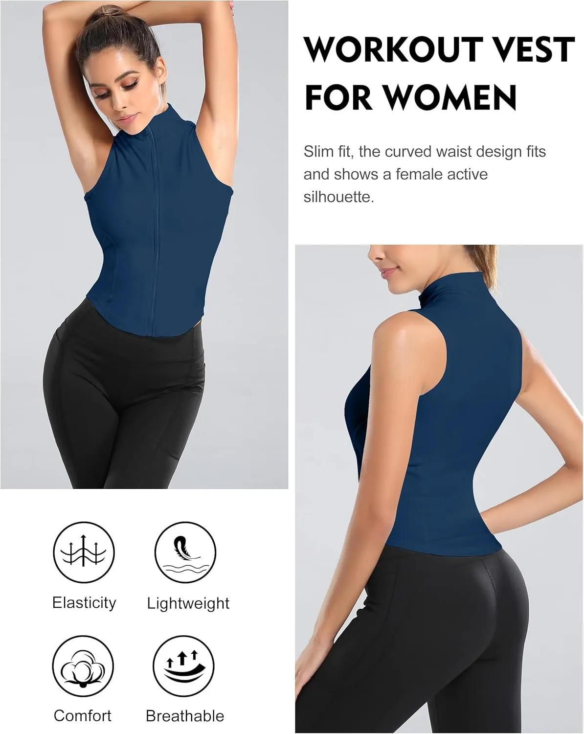 Flygo Women's Full Zip Sleeveless Workout Yoga Active Jacket Vest Golf Shirts