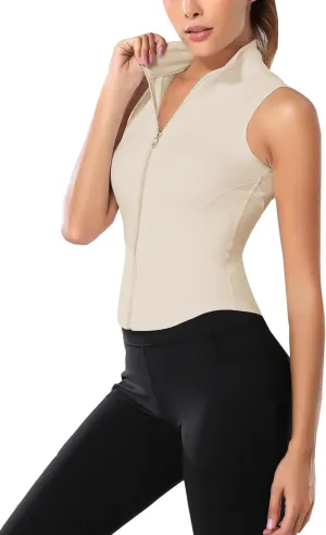 Flygo Women's Full Zip Sleeveless Workout Yoga Active Jacket Vest Golf Shirts