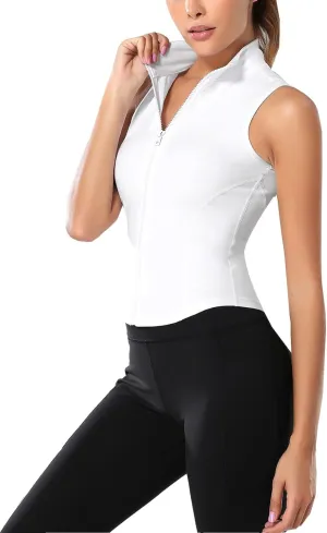 Flygo Women's Full Zip Sleeveless Workout Yoga Active Jacket Vest Golf Shirts