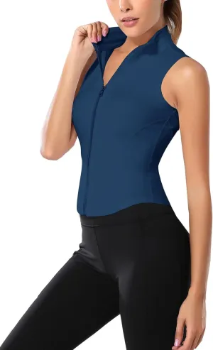 Flygo Women's Full Zip Sleeveless Workout Yoga Active Jacket Vest Golf Shirts