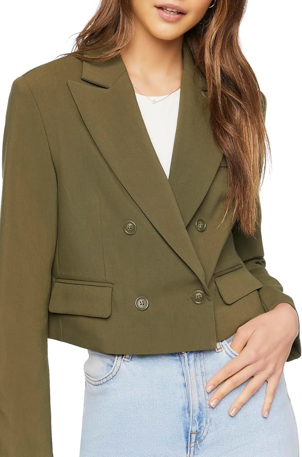 Forever 21 Women's Double-Breasted Cropped Blazer