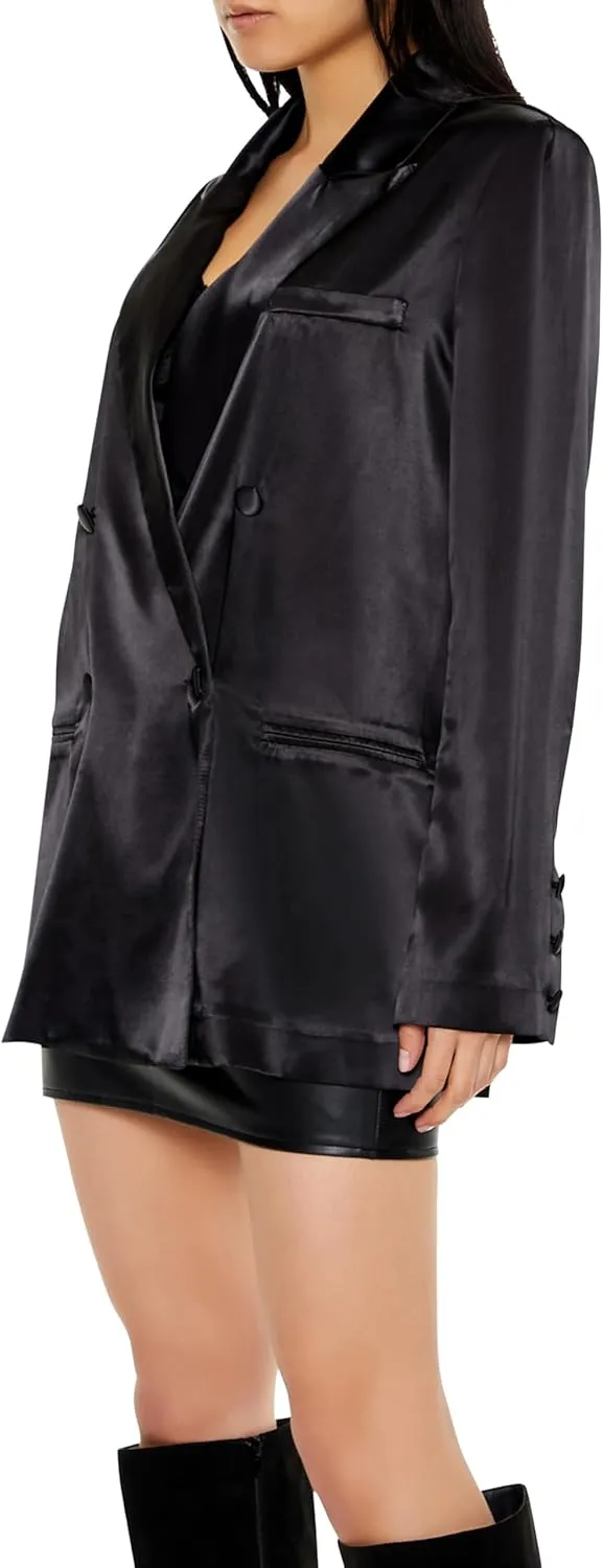 Forever 21 Women's Satin Double-Breasted Blazer