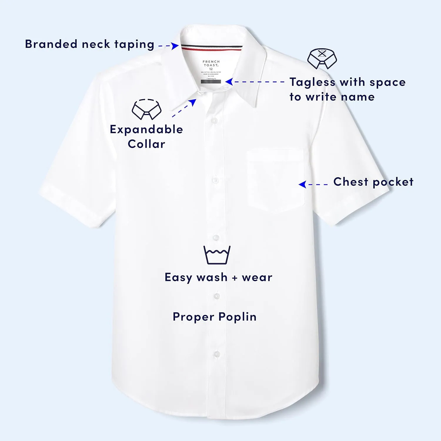 French Toast Boys' Short Sleeve Classic Poplin Dress Shirt (Standard & Husky)