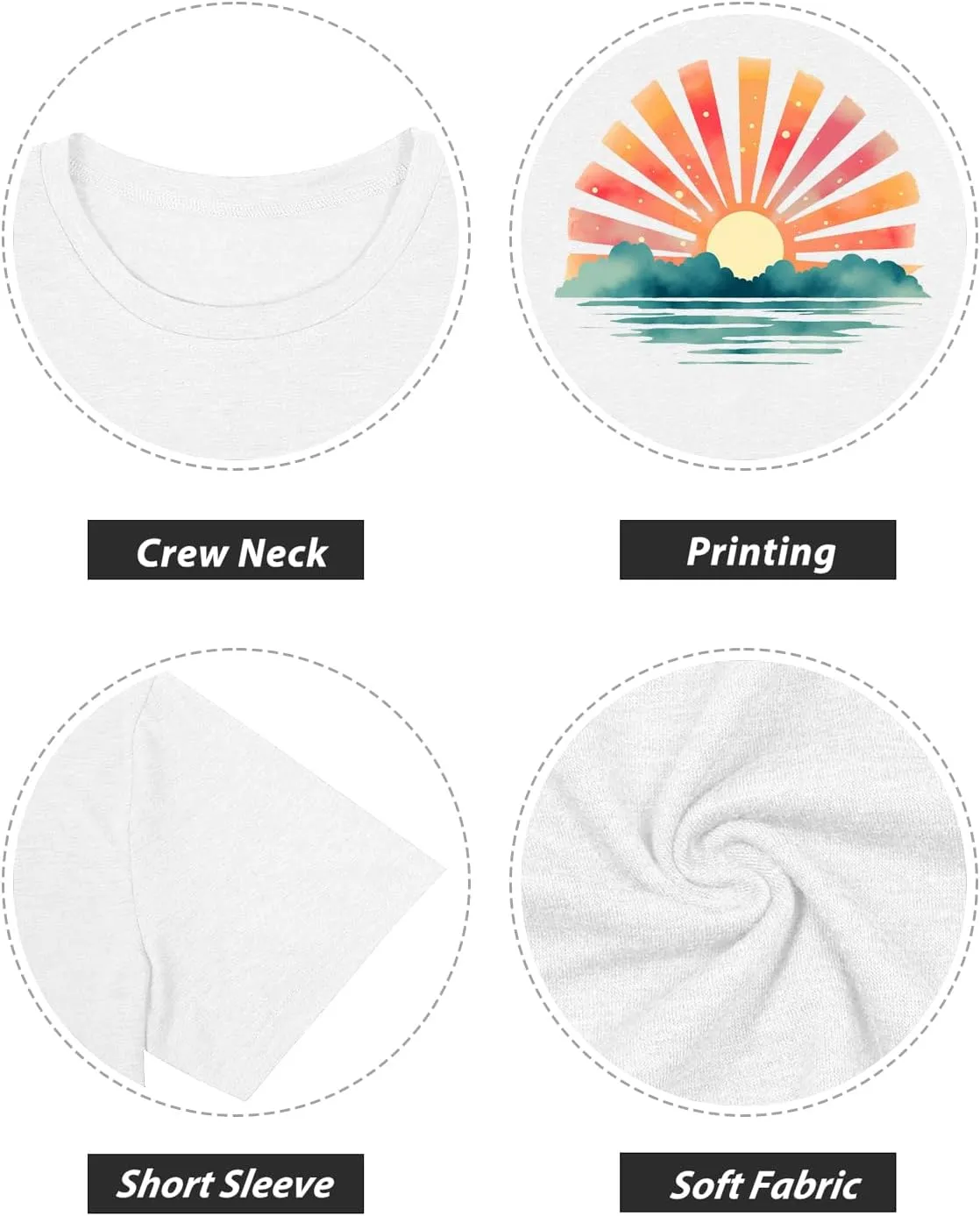 GEMLON Graphic T-Shirts for Women Loose Print Short Sleeve Tops Summer Casual Tees Shirt
