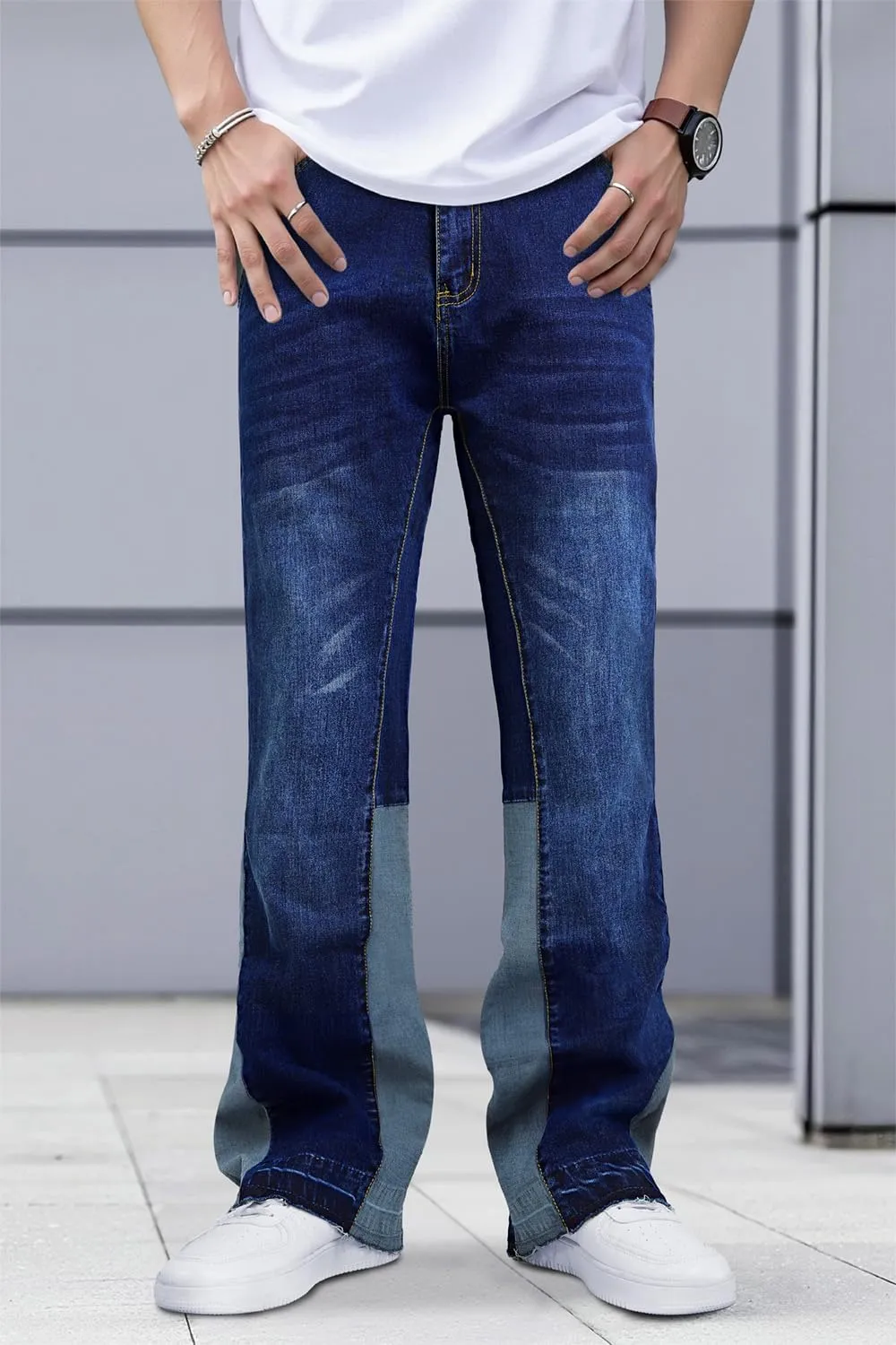 GINGTTO Men's Slim Fit Jeans Flared Stacked Denim Pants Hip Hop Streetwear