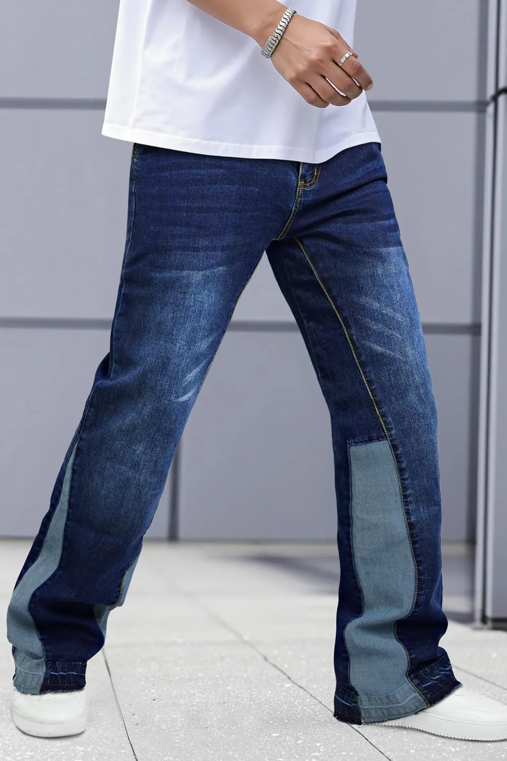 GINGTTO Men's Slim Fit Jeans Flared Stacked Denim Pants Hip Hop Streetwear