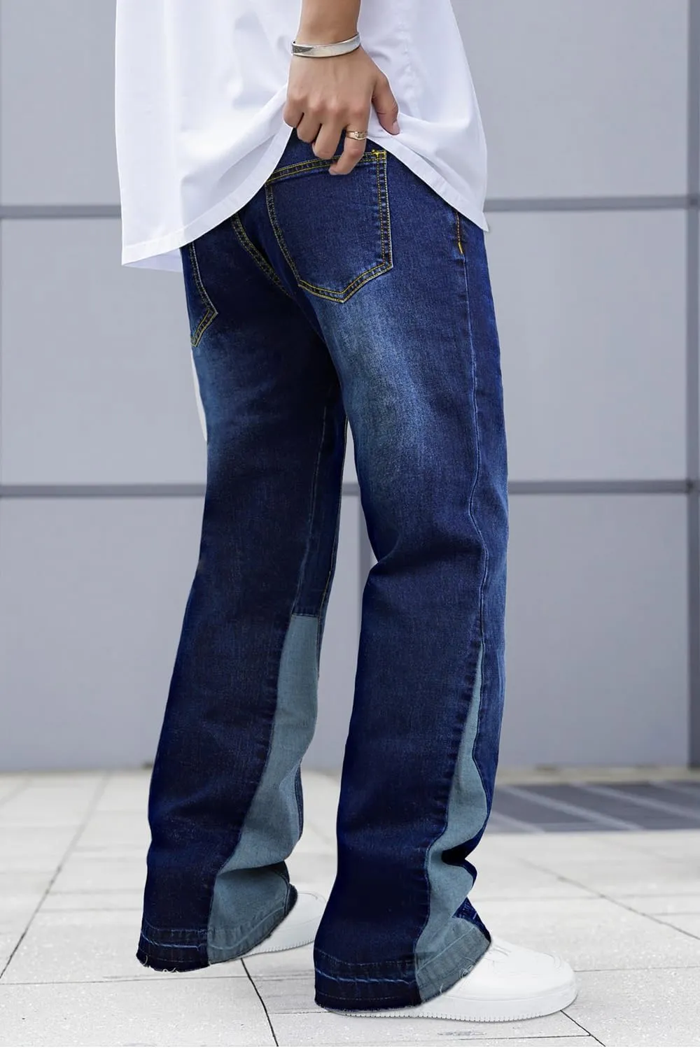 GINGTTO Men's Slim Fit Jeans Flared Stacked Denim Pants Hip Hop Streetwear