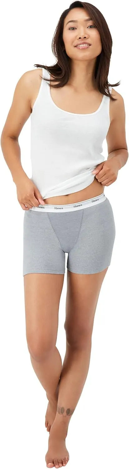 Hanes Women's Mid-Thigh Boxer Brief Pack, Stretch Cotton Underwear, 4-Pack