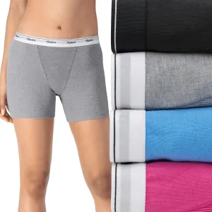 Hanes Women's Mid-Thigh Boxer Brief Pack, Stretch Cotton Underwear, 4-Pack