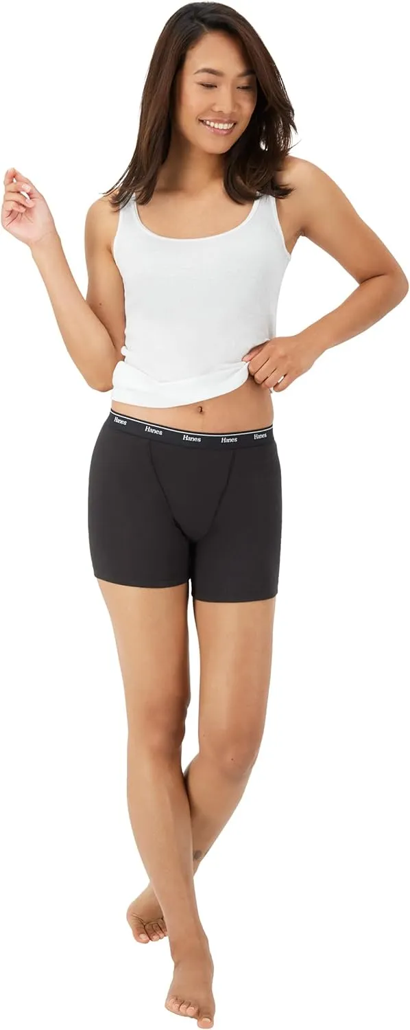 Hanes Women's Mid-Thigh Boxer Brief Pack, Stretch Cotton Underwear, 4-Pack