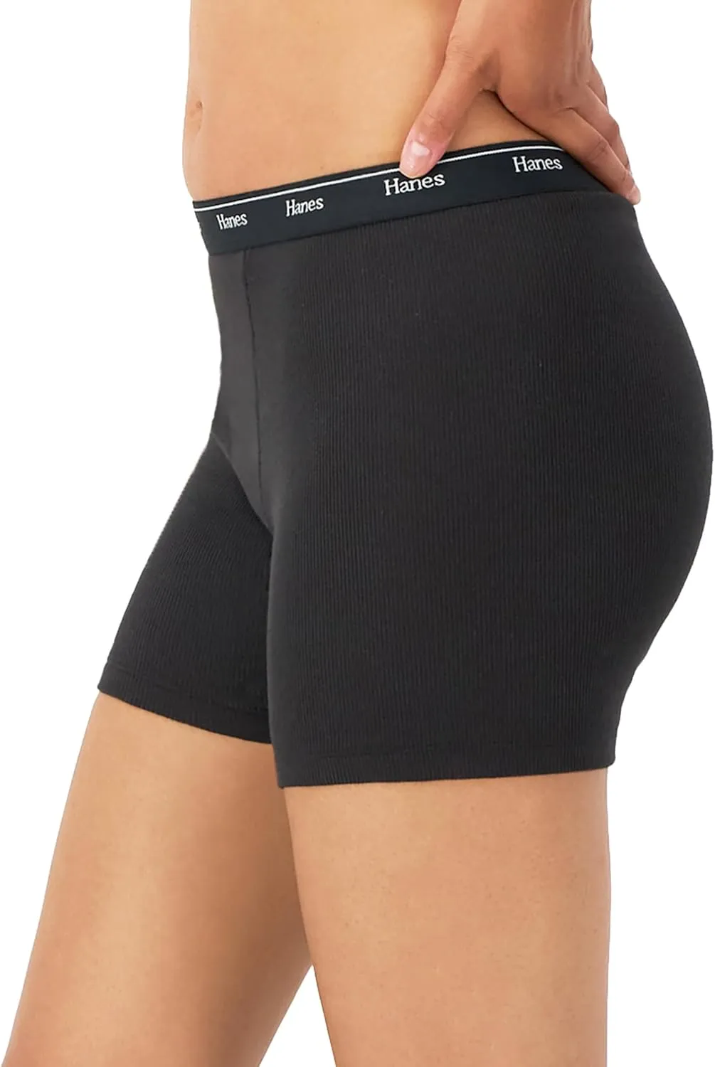 Hanes Women's Mid-Thigh Boxer Brief Pack, Stretch Cotton Underwear, 4-Pack