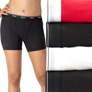 Hanes Women's Mid-Thigh Boxer Brief Pack, Stretch Cotton Underwear, 4-Pack