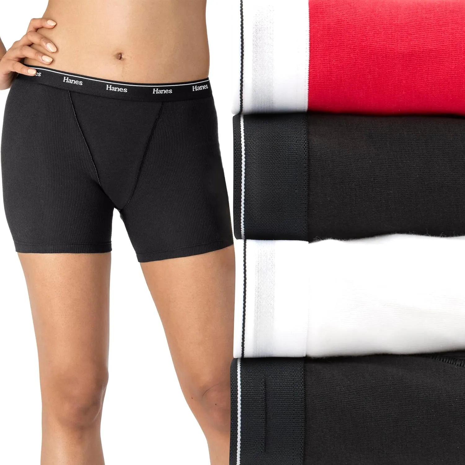Hanes Women's Mid-Thigh Boxer Brief Pack, Stretch Cotton Underwear, 4-Pack