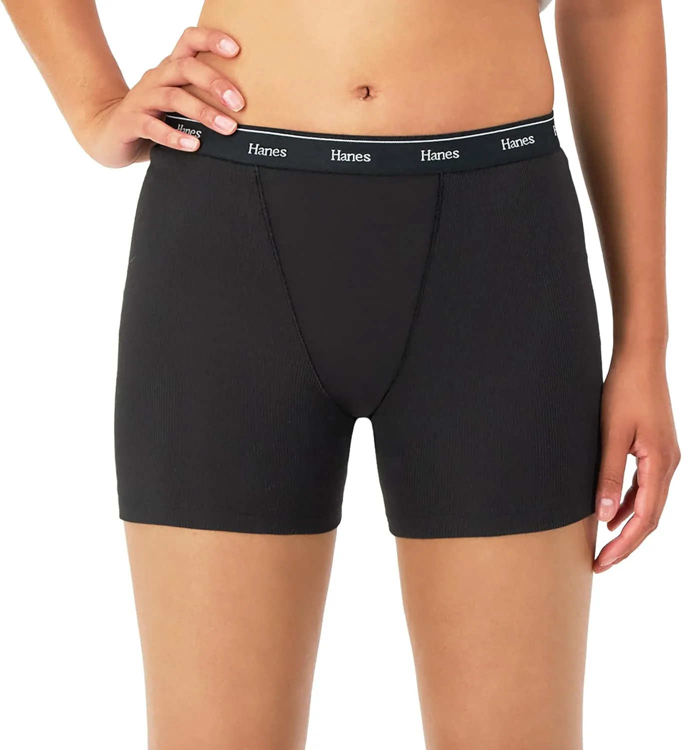 Hanes Women's Mid-Thigh Boxer Brief Pack, Stretch Cotton Underwear, 4-Pack