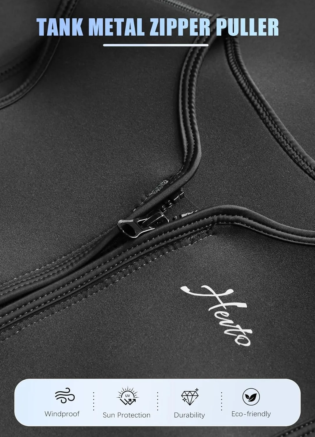 Hevto Men Wetsuit Tops and Vest 3/2mm Neoprene Jacket Surfing Swimming Front Zip Wet Suit for Water Sports
