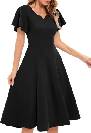 HomRain Wedding Guest Dresses for Women Vintage Short Sleeves Casual Fit and Flare Cocktail Formal Dress for Tea Party