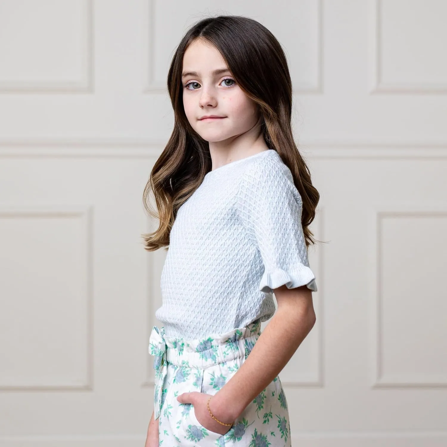 Hope & Henry Girls' Short Sleeve Sweater Top