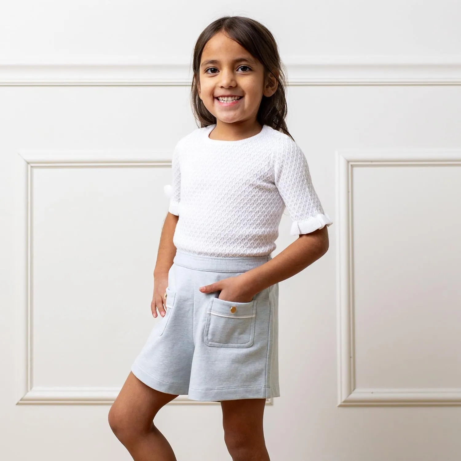 Hope & Henry Girls' Short Sleeve Sweater Top