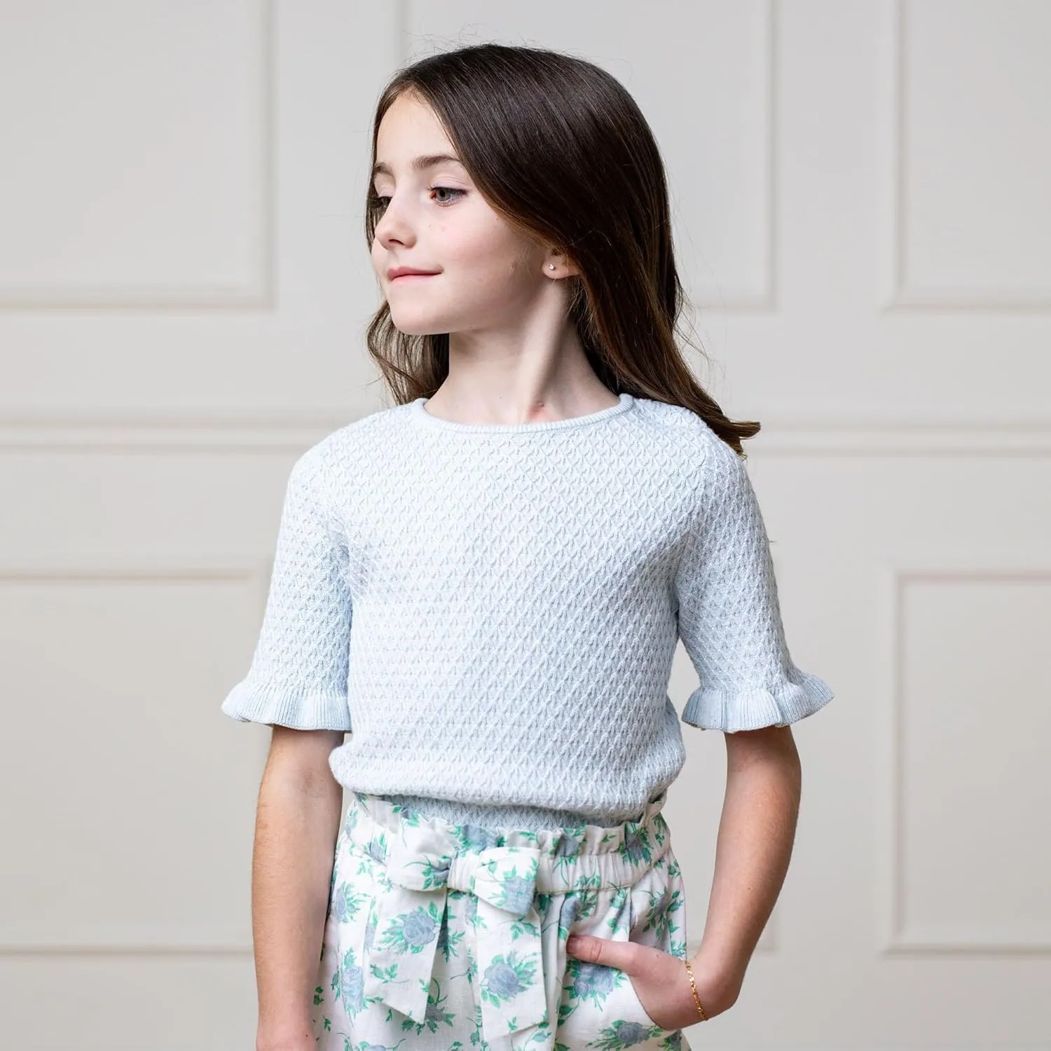 Hope & Henry Girls' Short Sleeve Sweater Top