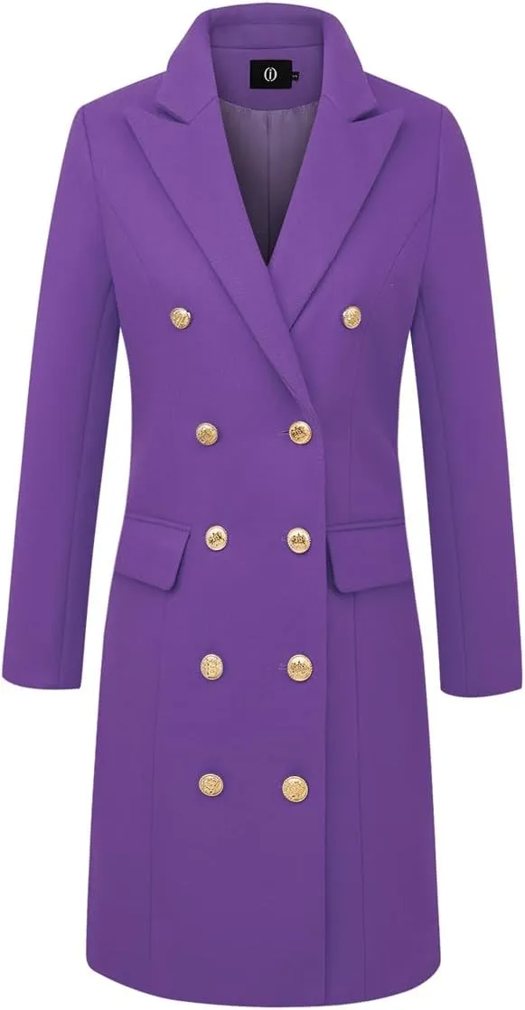 IDEALSANXUN Womens Fall Winter Wool Coats Double Breasted Midi Peacoat Trench Coats