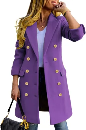 IDEALSANXUN Womens Fall Winter Wool Coats Double Breasted Midi Peacoat Trench Coats