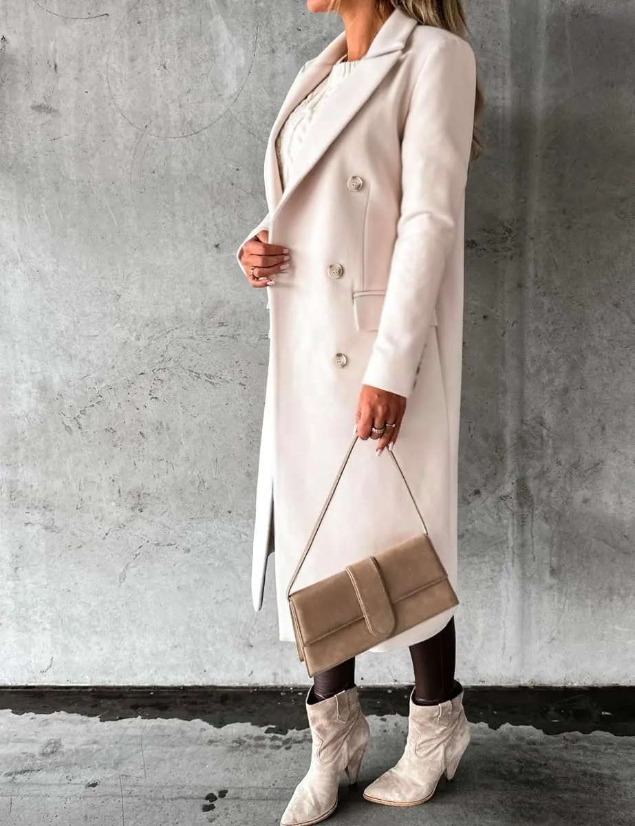 IDEALSANXUN Womens Long Wool Coat Double Breasted Trench Coat Fall Winter Clothes