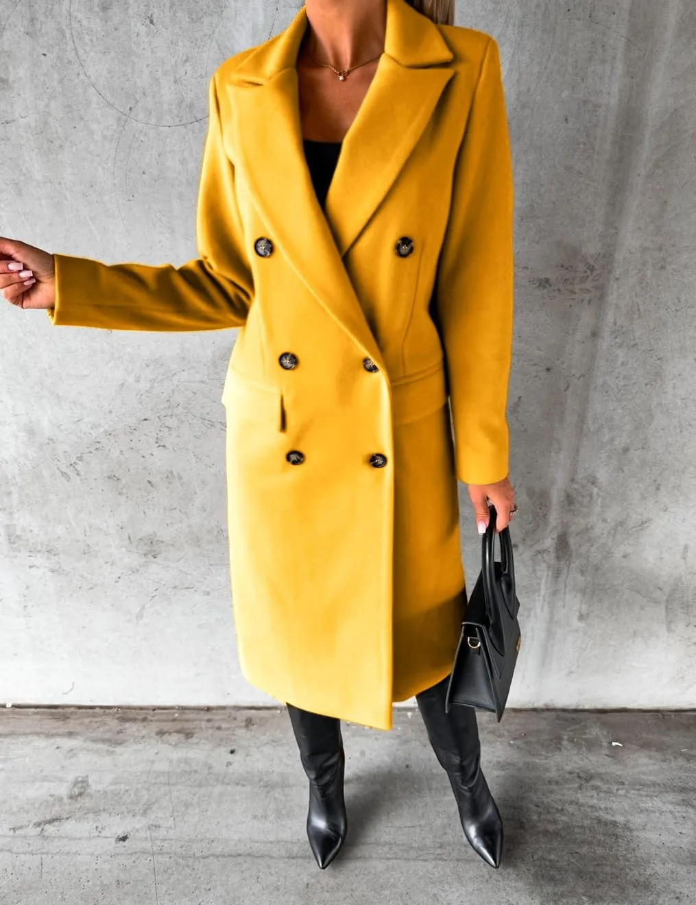 IDEALSANXUN Womens Long Wool Coat Double Breasted Trench Coat Fall Winter Clothes