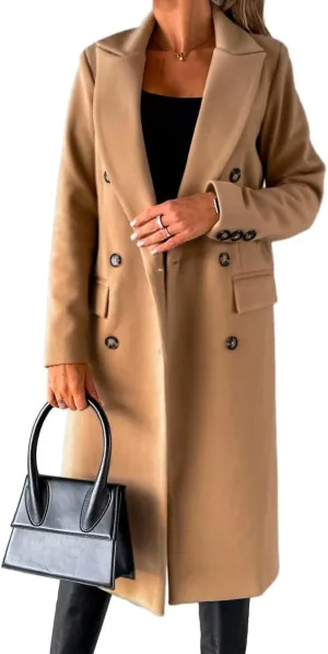 IDEALSANXUN Womens Long Wool Coat Double Breasted Trench Coat Fall Winter Clothes
