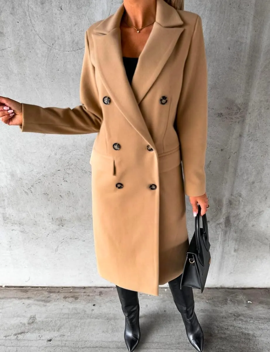IDEALSANXUN Womens Long Wool Coat Double Breasted Trench Coat Fall Winter Clothes