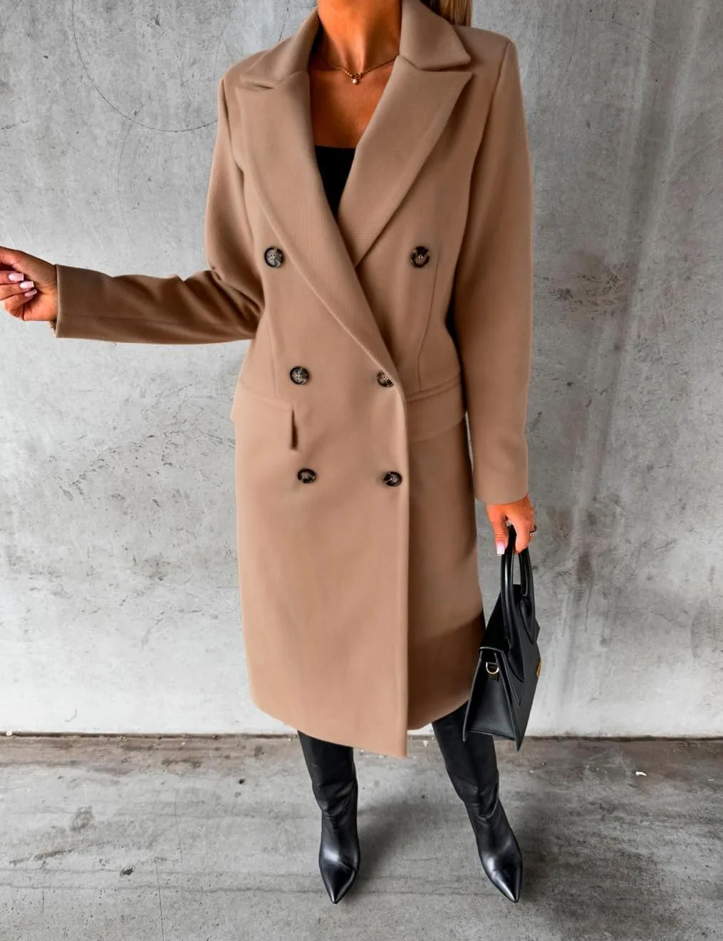 IDEALSANXUN Womens Long Wool Coat Double Breasted Trench Coat Fall Winter Clothes