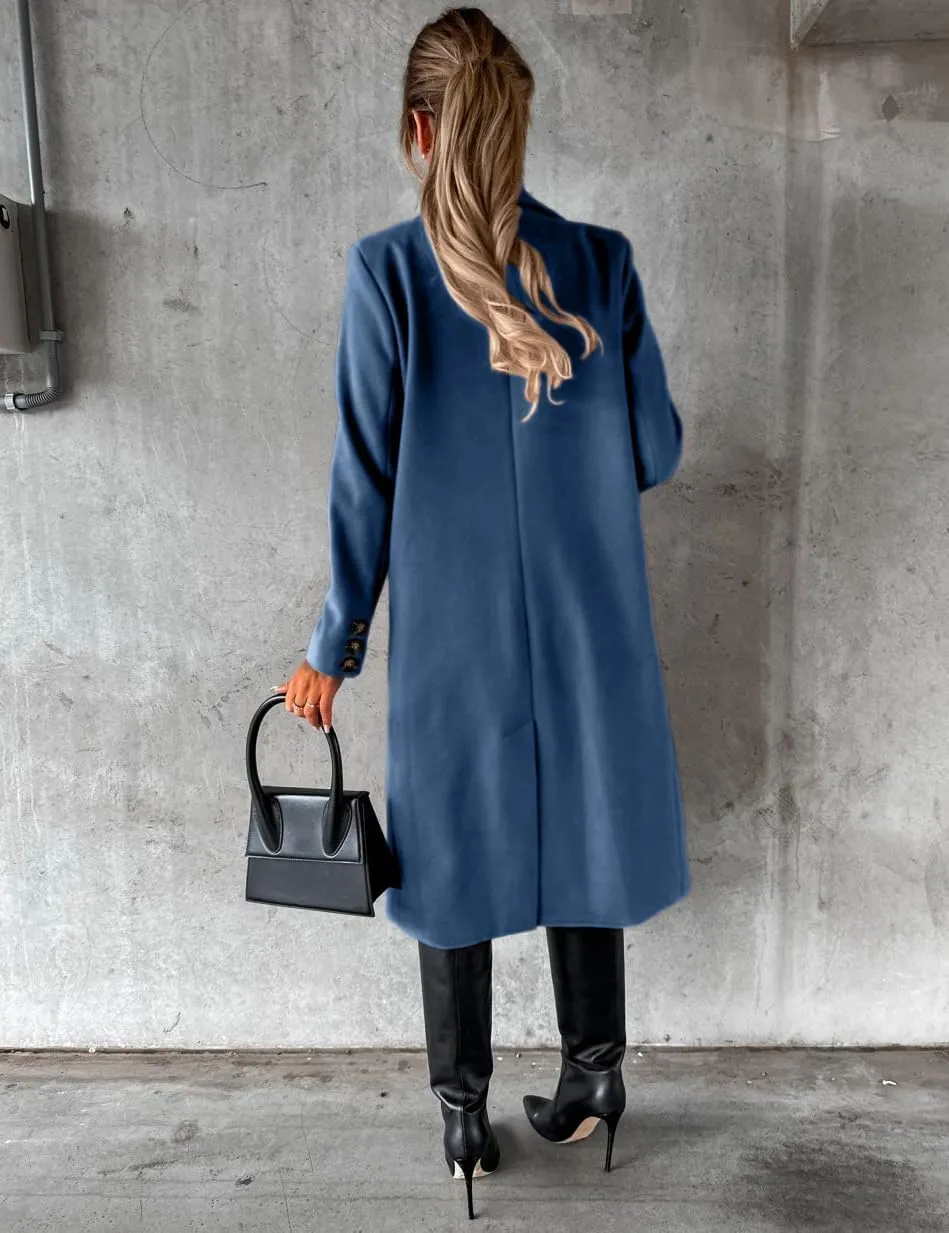 IDEALSANXUN Womens Long Wool Coat Double Breasted Trench Coat Fall Winter Clothes