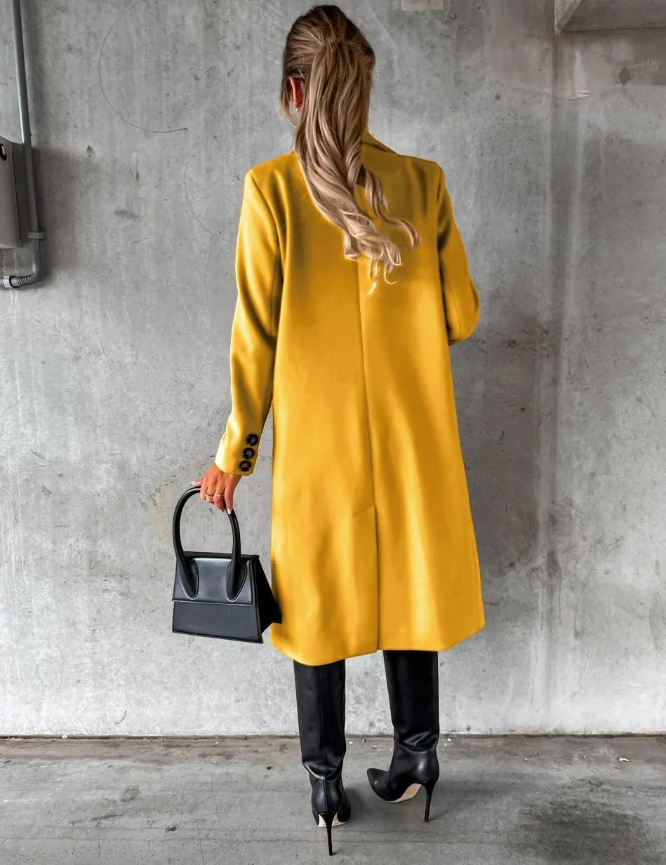 IDEALSANXUN Womens Long Wool Coat Double Breasted Trench Coat Fall Winter Clothes