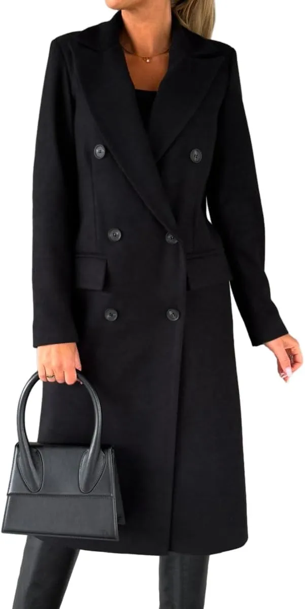 IDEALSANXUN Womens Long Wool Coat Double Breasted Trench Coat Fall Winter Clothes
