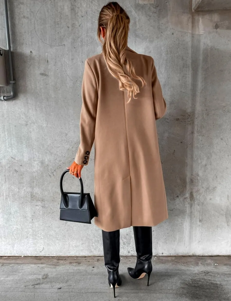 IDEALSANXUN Womens Long Wool Coat Double Breasted Trench Coat Fall Winter Clothes
