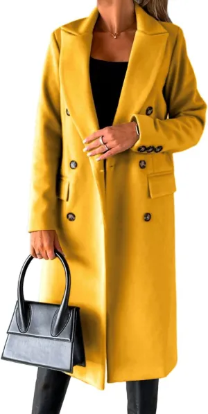 IDEALSANXUN Womens Long Wool Coat Double Breasted Trench Coat Fall Winter Clothes