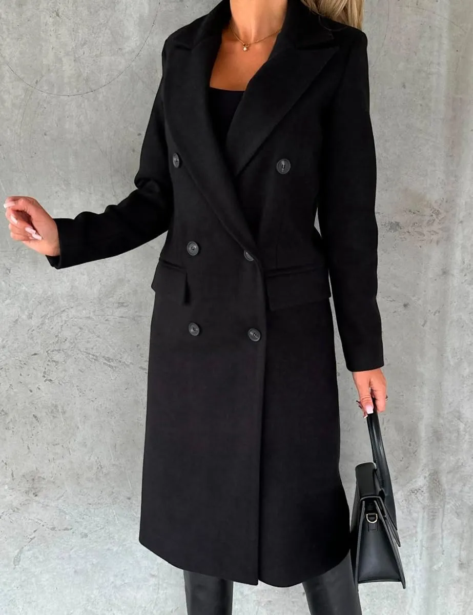 IDEALSANXUN Womens Long Wool Coat Double Breasted Trench Coat Fall Winter Clothes