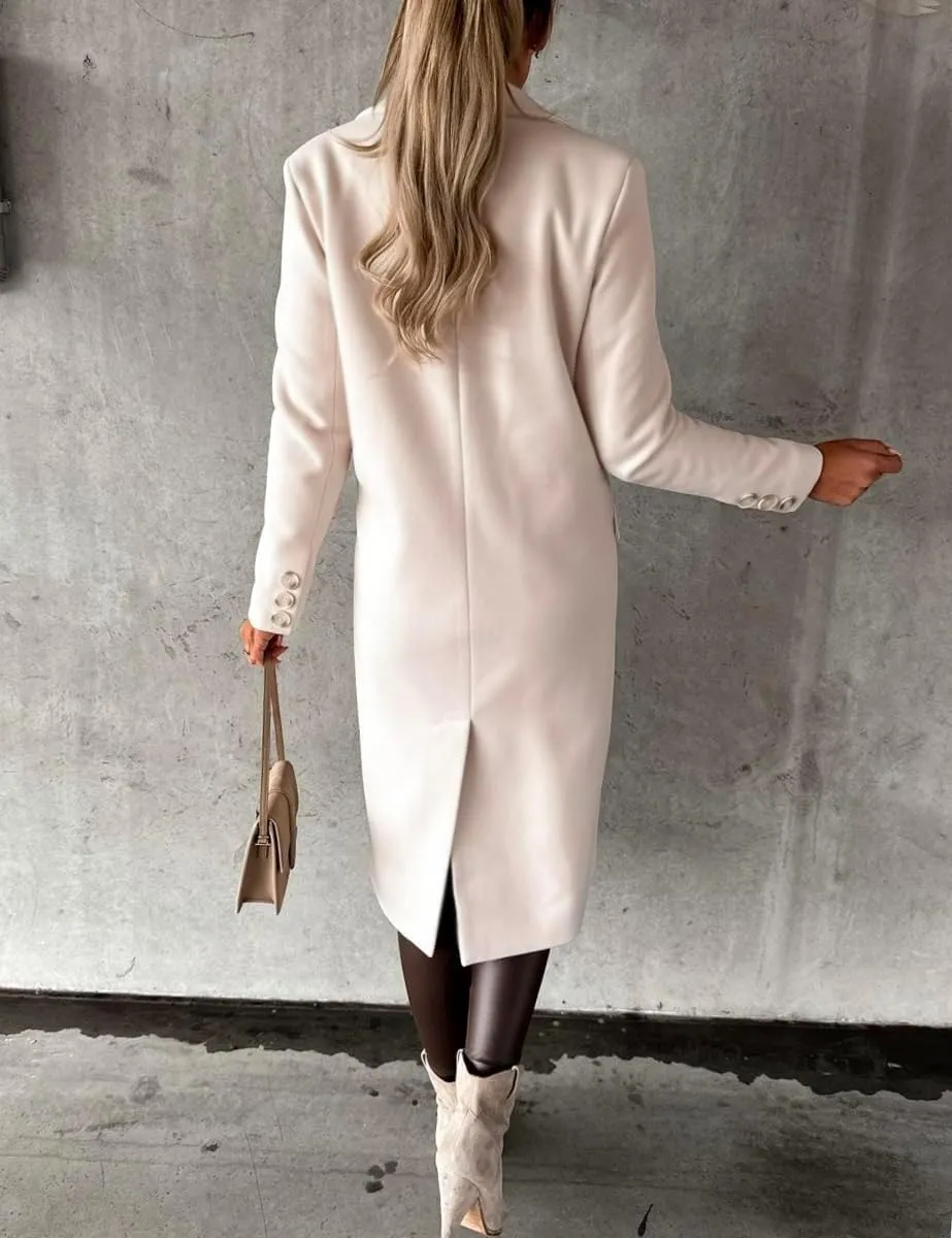 IDEALSANXUN Womens Long Wool Coat Double Breasted Trench Coat Fall Winter Clothes