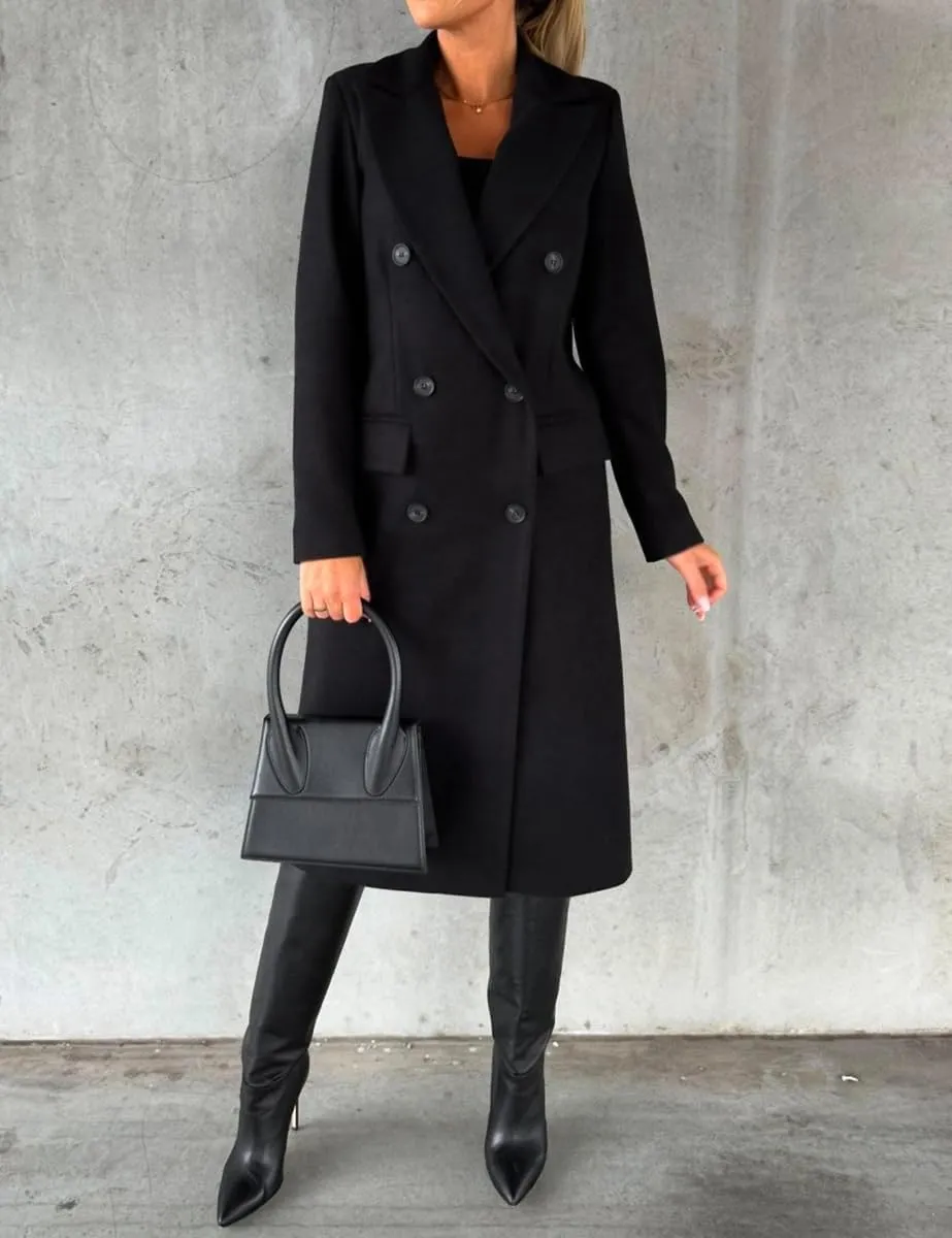 IDEALSANXUN Womens Long Wool Coat Double Breasted Trench Coat Fall Winter Clothes