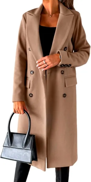 IDEALSANXUN Womens Long Wool Coat Double Breasted Trench Coat Fall Winter Clothes